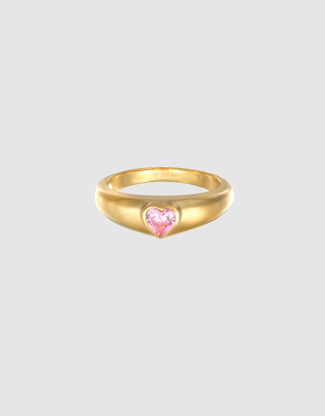 Elli Jewelry - Ring Pinky Crystal Heart Valentine 925 Sterling Silver Gold-Plated
