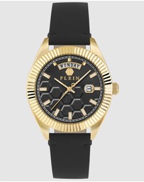 Philipp Plein - Date Superlative 42mm Gold-tone with Black dial and leather strap