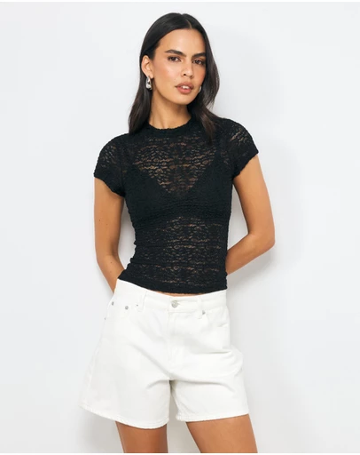 AERE - Zia Short Sleeve Lace Top