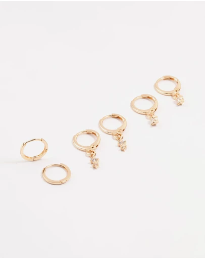 Lovisa - Gold Dainty & Round Cubic Zirconia Hoop Earrings 3-Pack