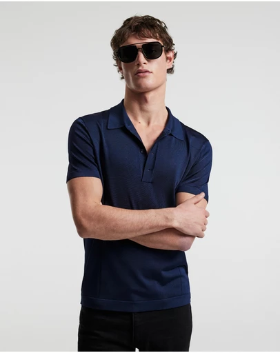 Calibre - Shiny Rayon Polo Navy