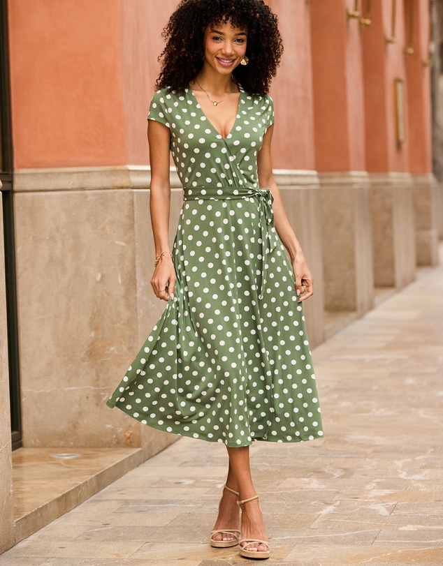 Sosandar - Spot Print Faux Wrap Dress