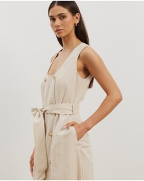Atmos&Here - Dasha Scoop Neck Linen Blend Midi Dress