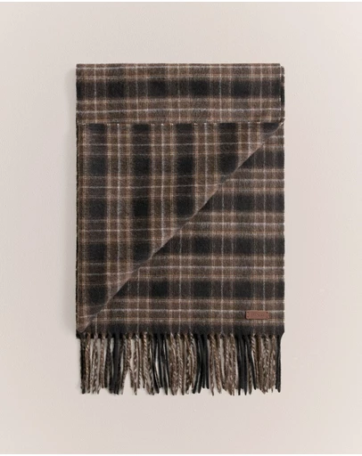Trenery - Alba Wool Cashmere Check Scarf in Coffee Bean