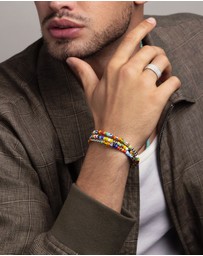Nialaya Jewellery - Men's Wrap Bracelet with Assorted Vintage Trifocal Beads and Silver