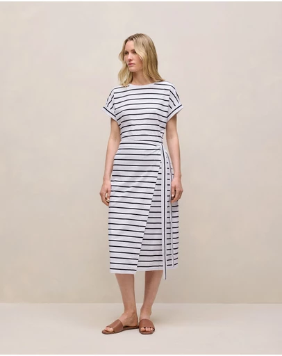 Trenery - Cotton Stripe Wrap Detail T-shirt Dress in Night Sky
