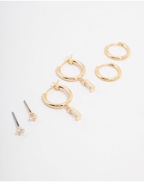Lovisa - Gold Plated Brass Cubic Zirconia Baguette Hoop Earring 3-Pack