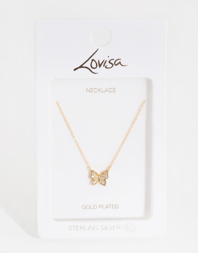 Lovisa - Gold Plated Sterling Silver Pave Butterfly Necklace