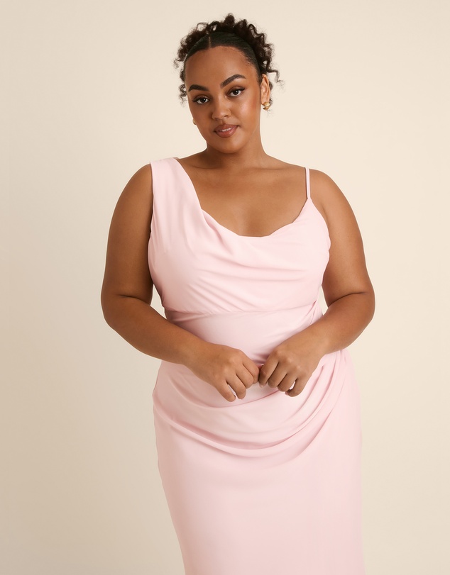 Six Stories - Cowl Front Asymmetrical Chiffon Bridesmaid Dress