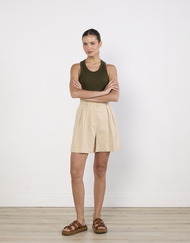 Cirkular - Pre-Loved - Bassike Army Green Ribbed Tank