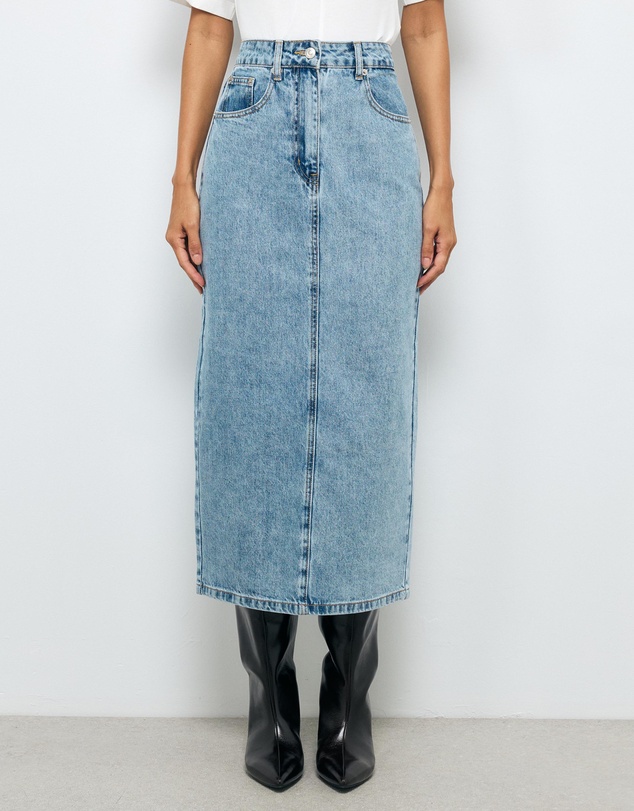 AERE - Mid Rise Denim Midi Skirt