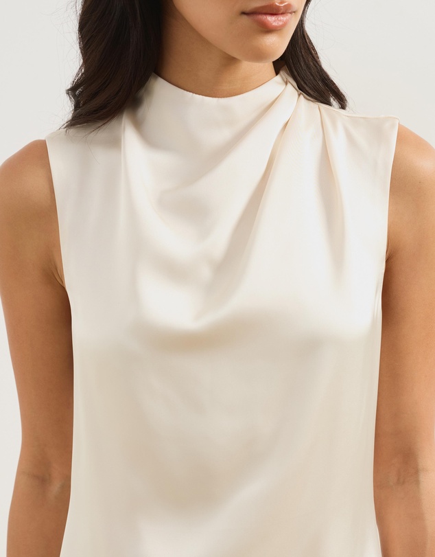 Atmos&Here - Della Satin Drape High Neck Mini Dress