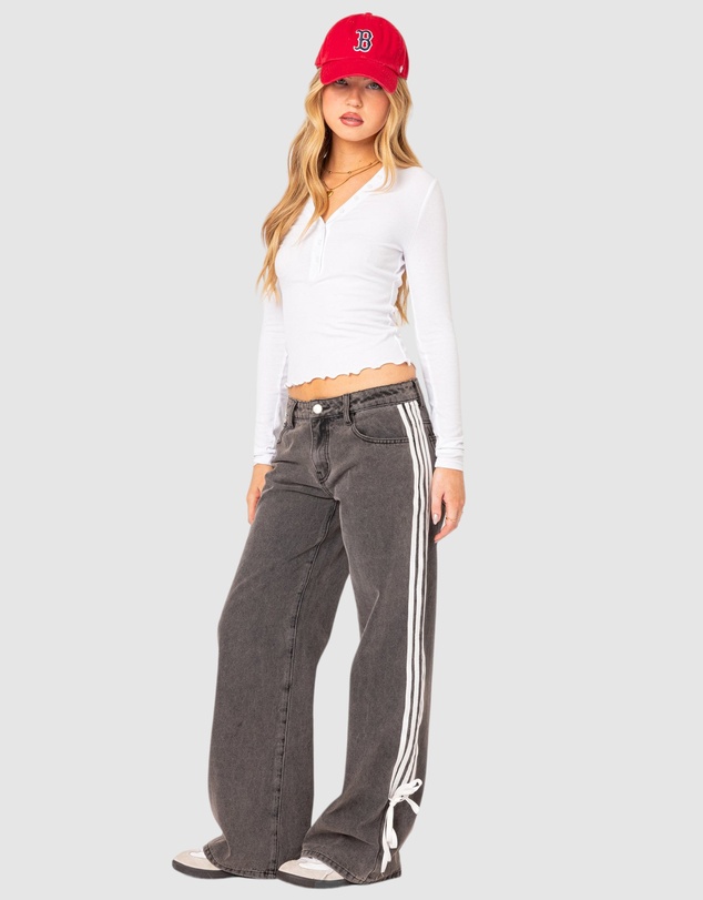 EDIKTED - Washed Low Rise Ribbon Jeans