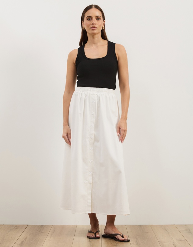 Atmos&Here - Darla Linen Blend Button Midi Skirt
