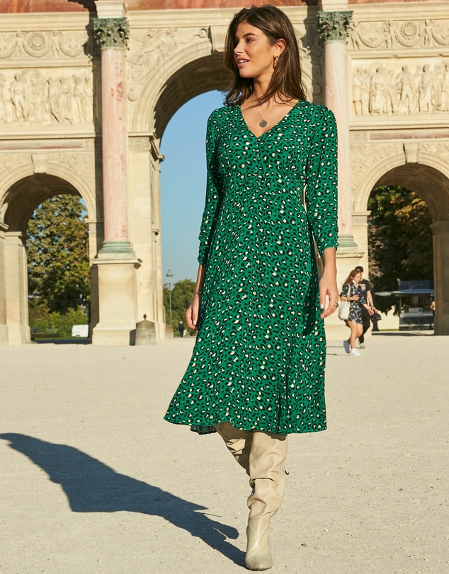Sosandar - Animal Print Ruched Front Midi Dress