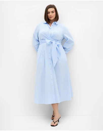 City Chic - Plus size Alexandria Tie Shirt Dress - ice blue