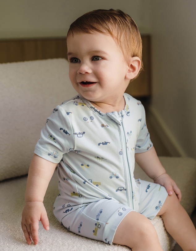 Kynd Baby - Day Or Night Onesie Short Sleeve in Blue Haze Cars