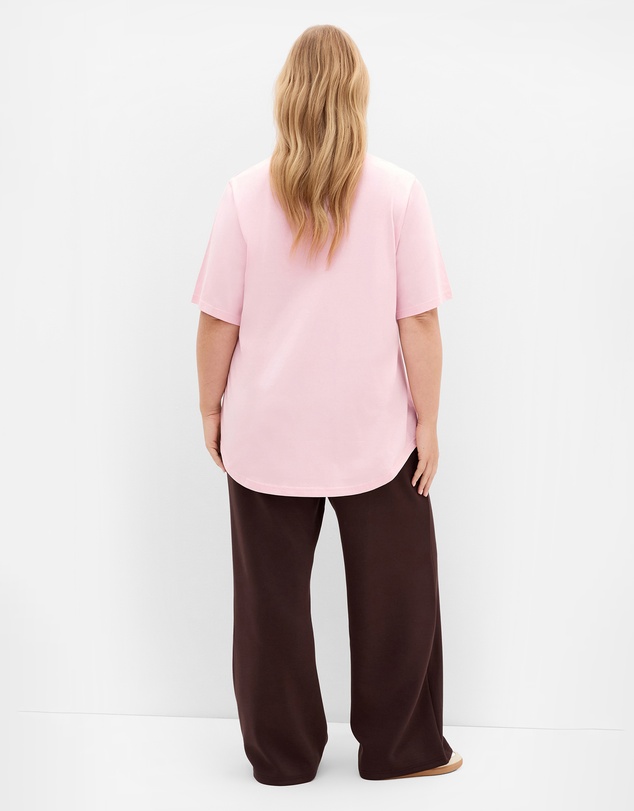 City Chic - Plus size Curved Hem Soho Cotton Tee - heavenly pink