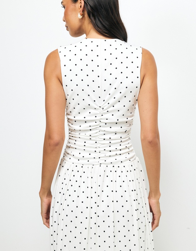 AERE - Lottie Spot Ruched Midi Dress