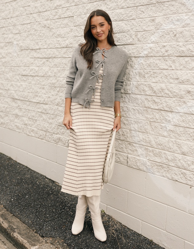 Petal & Pup - Wilde Bow Front Cardigan - Light Grey
