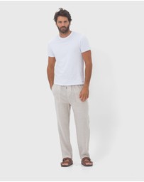 Coast Clothing - St. Tropez Linen Pant - Sand Stripe