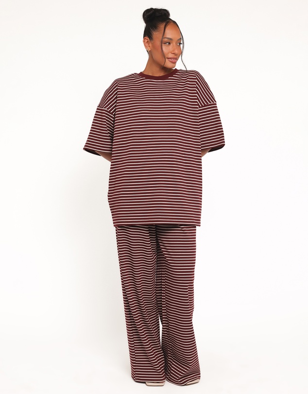 Petal & Pup - Wilda Oversized Tee - Burgundy Cream Stripe