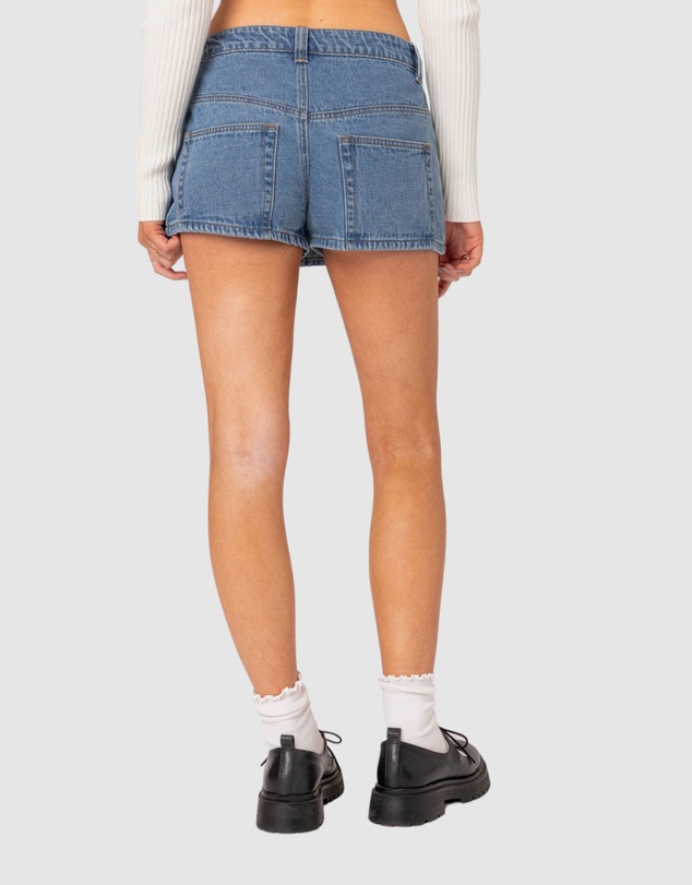 EDIKTED - Alivia Satin Bow Denim Micro Skort