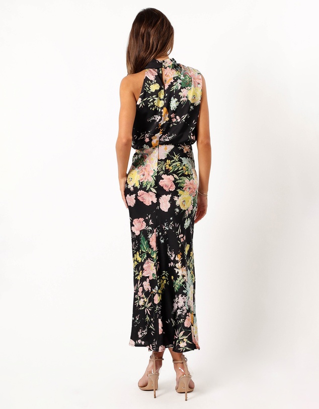 Petal & Pup - Anabelle Halter Neck Midi Dress - Black Floral