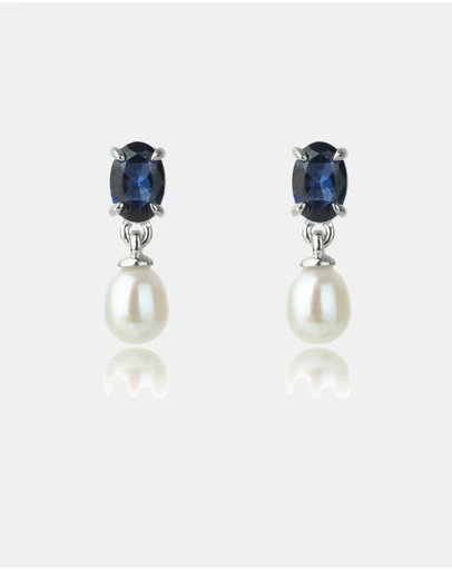 Georgini - GEORGINI OCEANS WHITSUNDAYS FRESHWATER PEARL EARRINGS SAPPHIRE BLUE