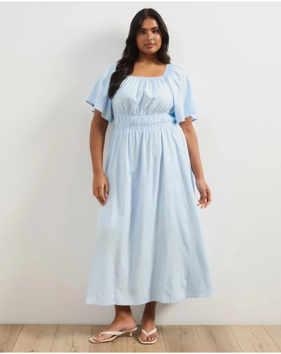 Atmos&Here Curvy - Linen Blend Maxi Dress With Flutter Sleeve