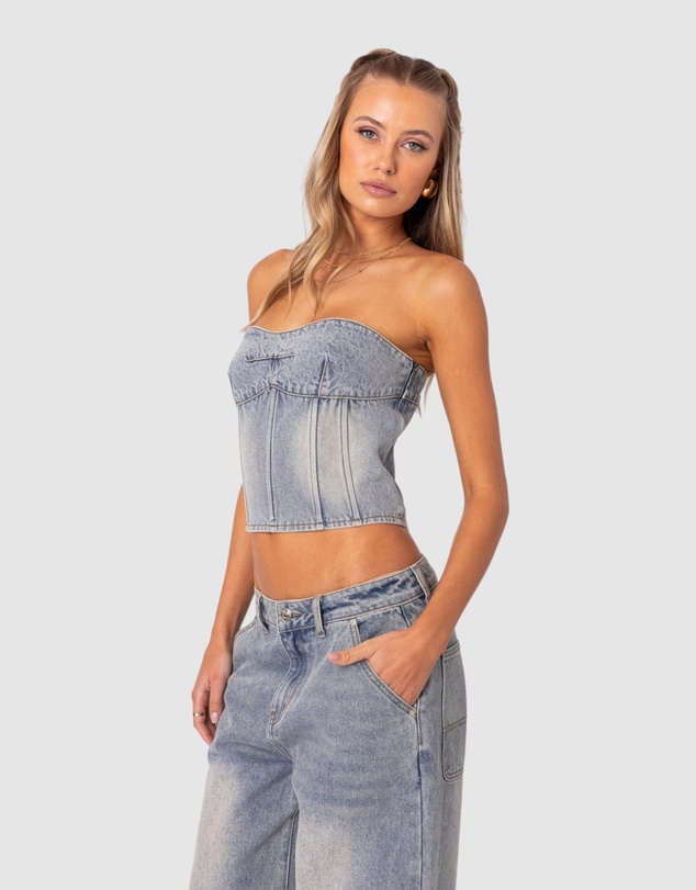 EDIKTED - Myla Washed Denim Corset