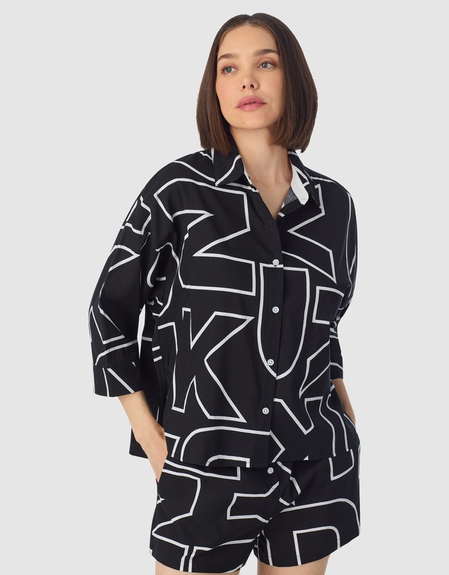 DKNY - Woven Cotton & Viscose Button Up Short Pyjama Set