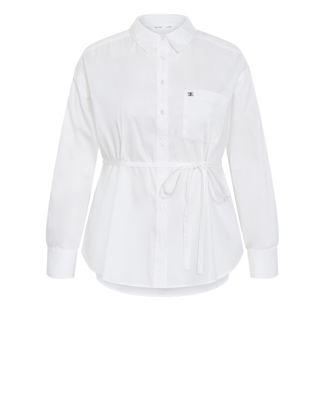 City Chic - Plus size Clara Cotton Waist Tie Shirt - ivory