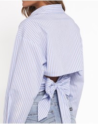 Petal & Pup - Vienne Tie Back Button Up Shirt - Blue/Brown Stripe