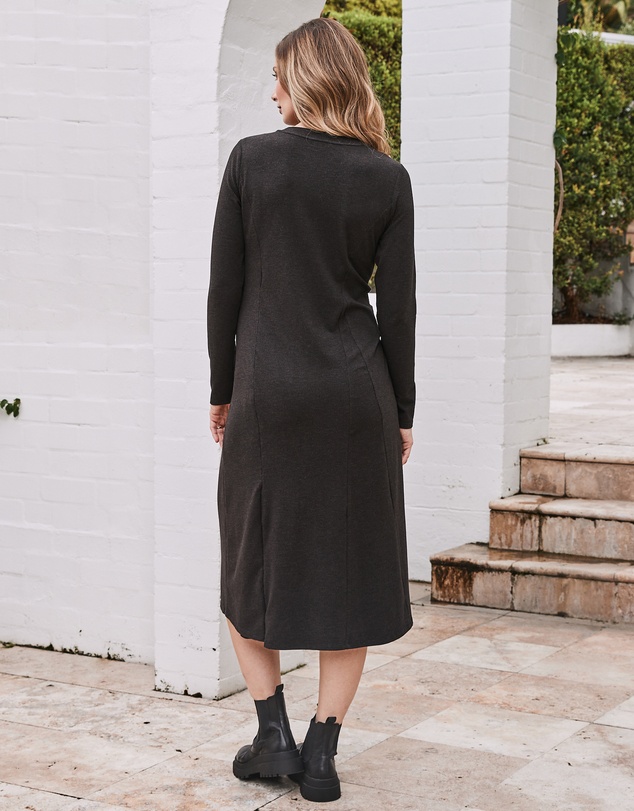Angel Maternity - Eloise Maternity Waffle Knit Dress in Charcoal
