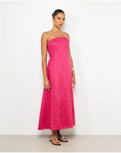 AERE - Florence Linen Strapless Maxi Dress