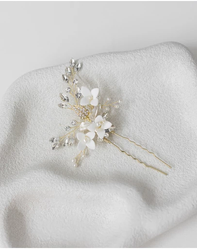 The White Collection - Lana - Crystal Gold Pearl Bridal Hair Pins