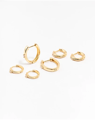 Lovisa - Gold Plated Brass Graduating Cubic ZIrconia Hoop Earrings