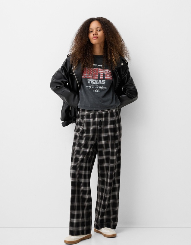 Bershka - Straight Fit Plaid Pants