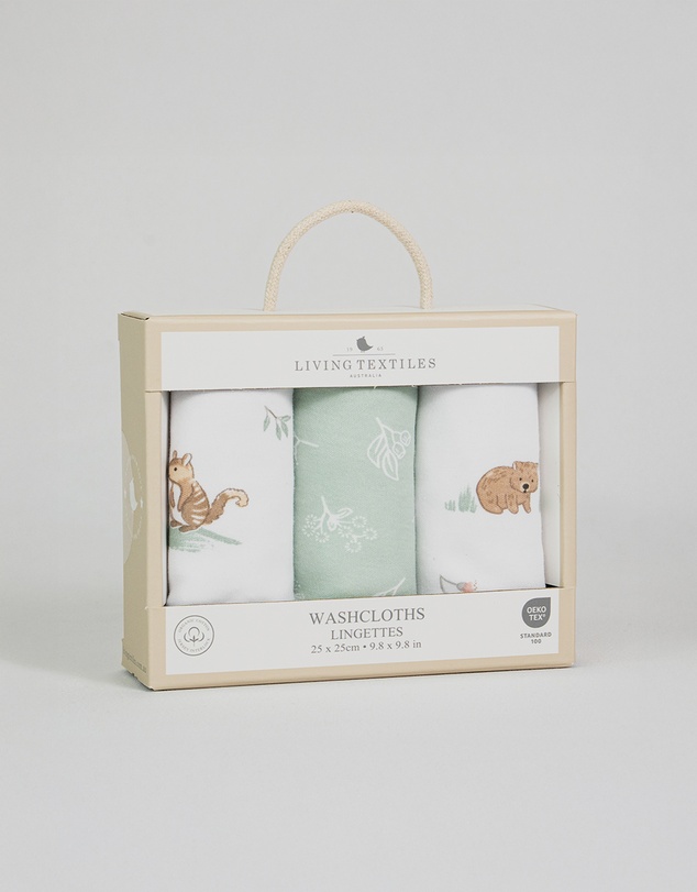 Living Textiles - 3 Pack Organic Wash Cloths - Australiana
