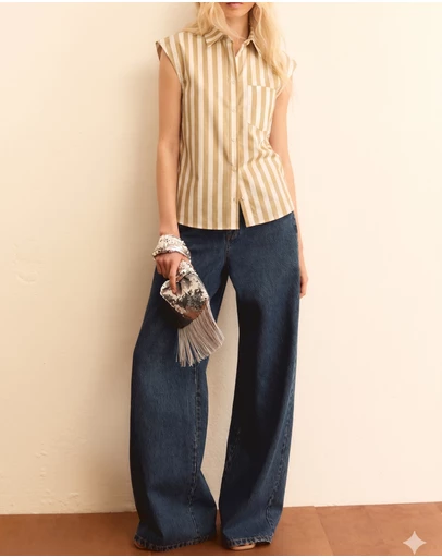 Emme - Rope Regular Cotton Sleeveless Shirt