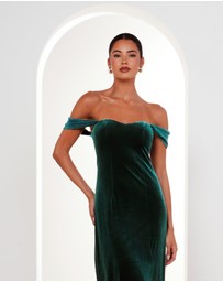 Pilgrim - Olive Off Shoulder Velvet Gown