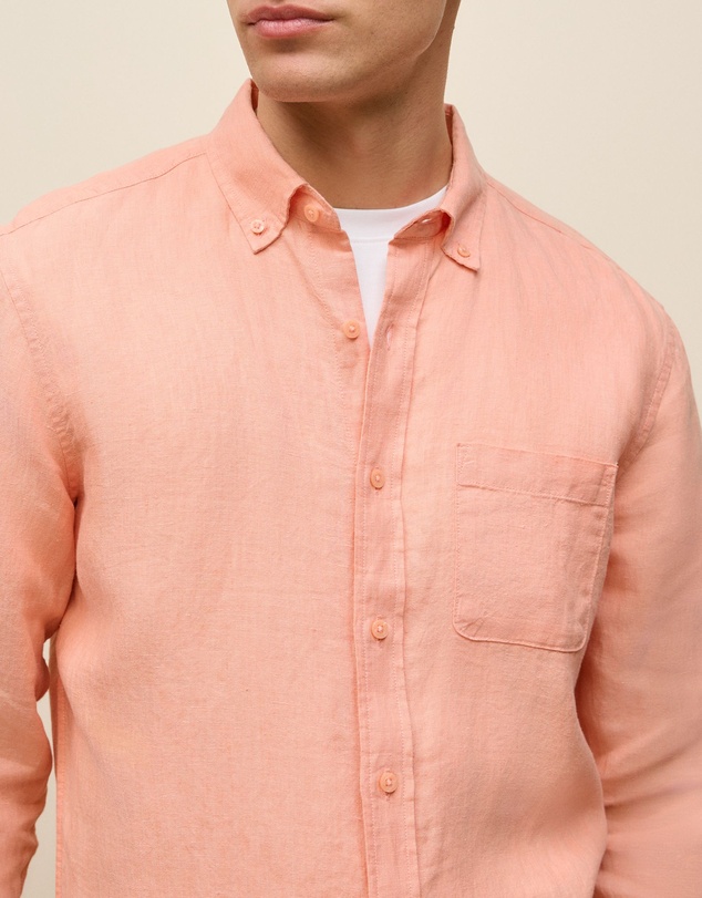 Trenery - Regular Fit Linen End On End Shirt in Shell Pink
