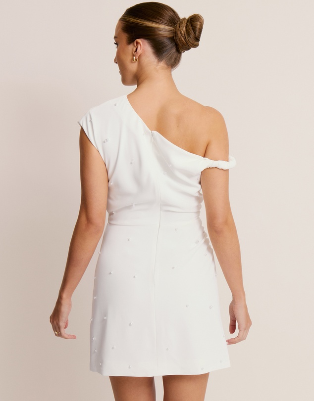 Six Stories - Pearl Trim Asymmetric Bardot Mini Dress