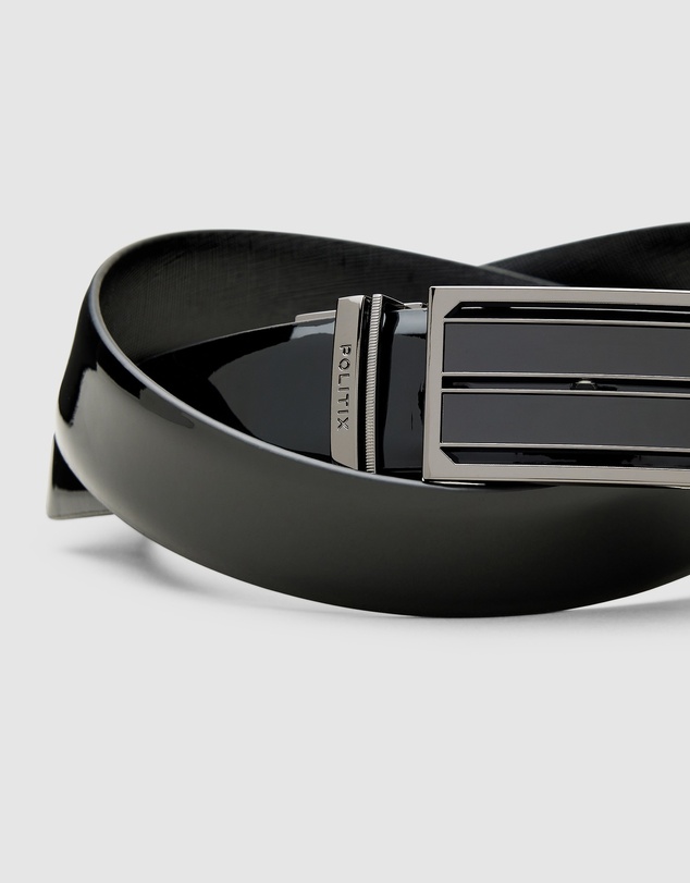 Politix - Reversible Textured And Patent Leather Belt