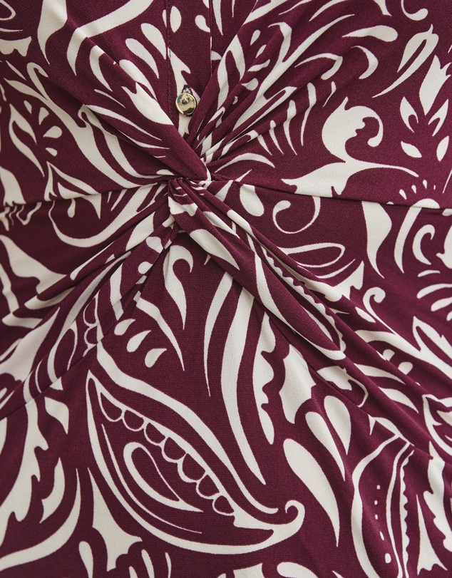 Sosandar - Burgundy Paisley Print Twist Front Dress