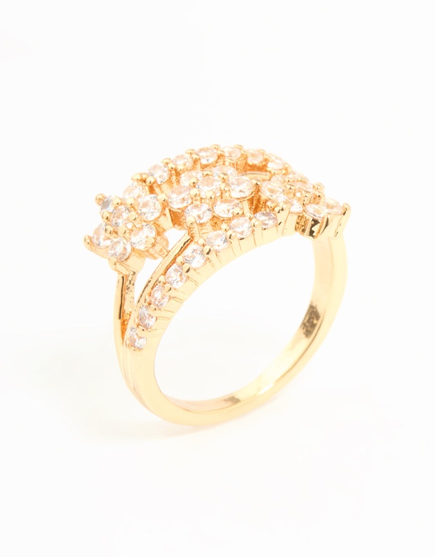 Lovisa - Gold Plated Cubic Zirconia Flower Stacked Ring