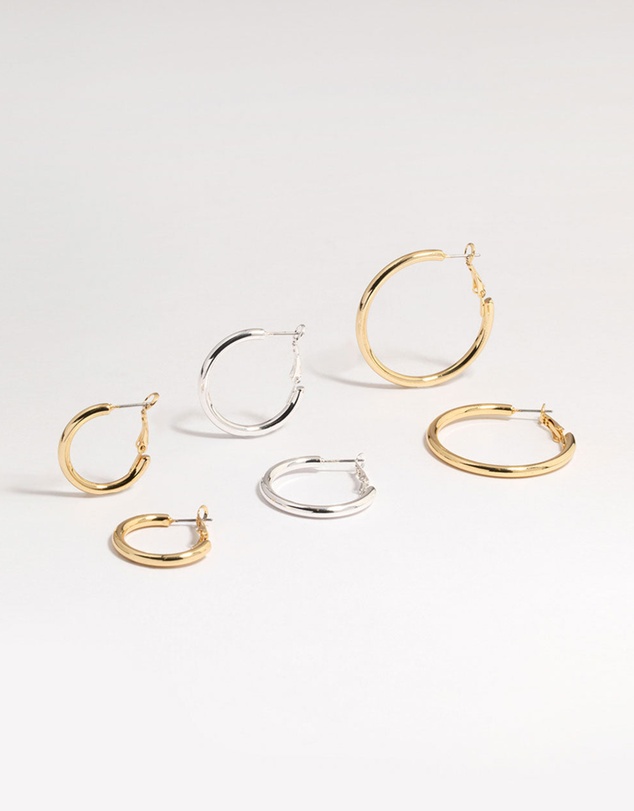 Lovisa - Mixed Metals Basic Thick Hoop Earrings 3-Pack