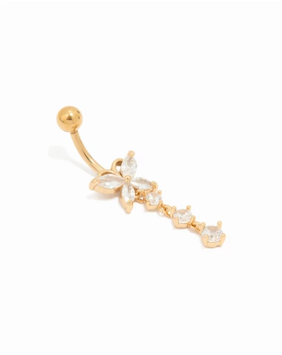 Lovisa - Gold Plated Titanium Cubic Zirconia Butterfly Drop Belly Bar