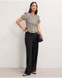 The Fated - Adela Check Puff Sleeve Top